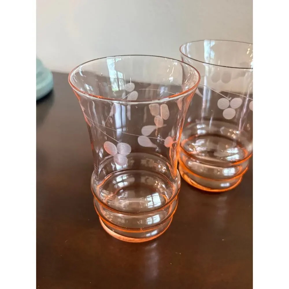 Vintage MacBeth-Evans Pink Leaf Etch Juice Glasses Set of 3 Depression Glass